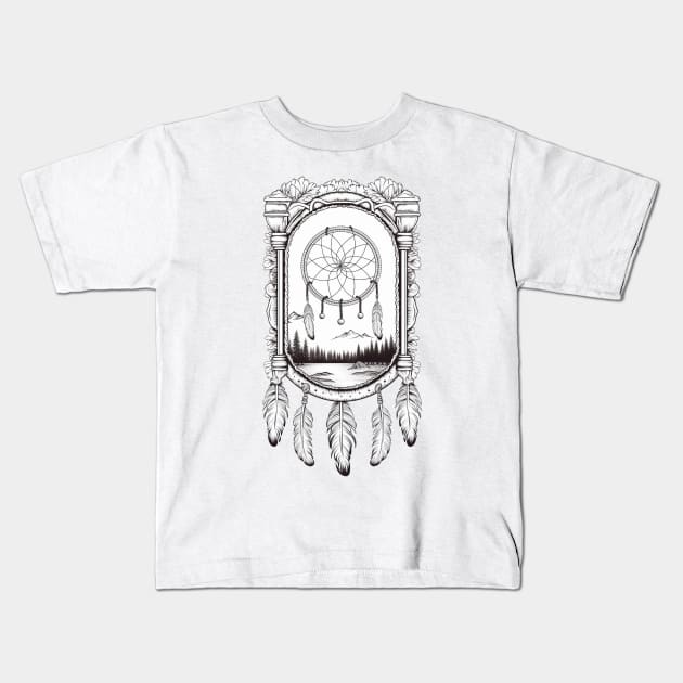 Dream catcher B&W 2 Kids T-Shirt by Gypsykiss